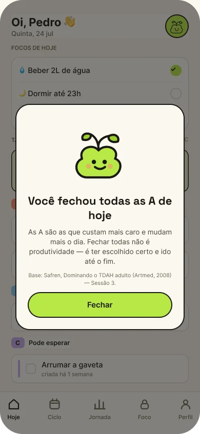 Aviso do Broto de que todas as tarefas A do dia foram fechadas.